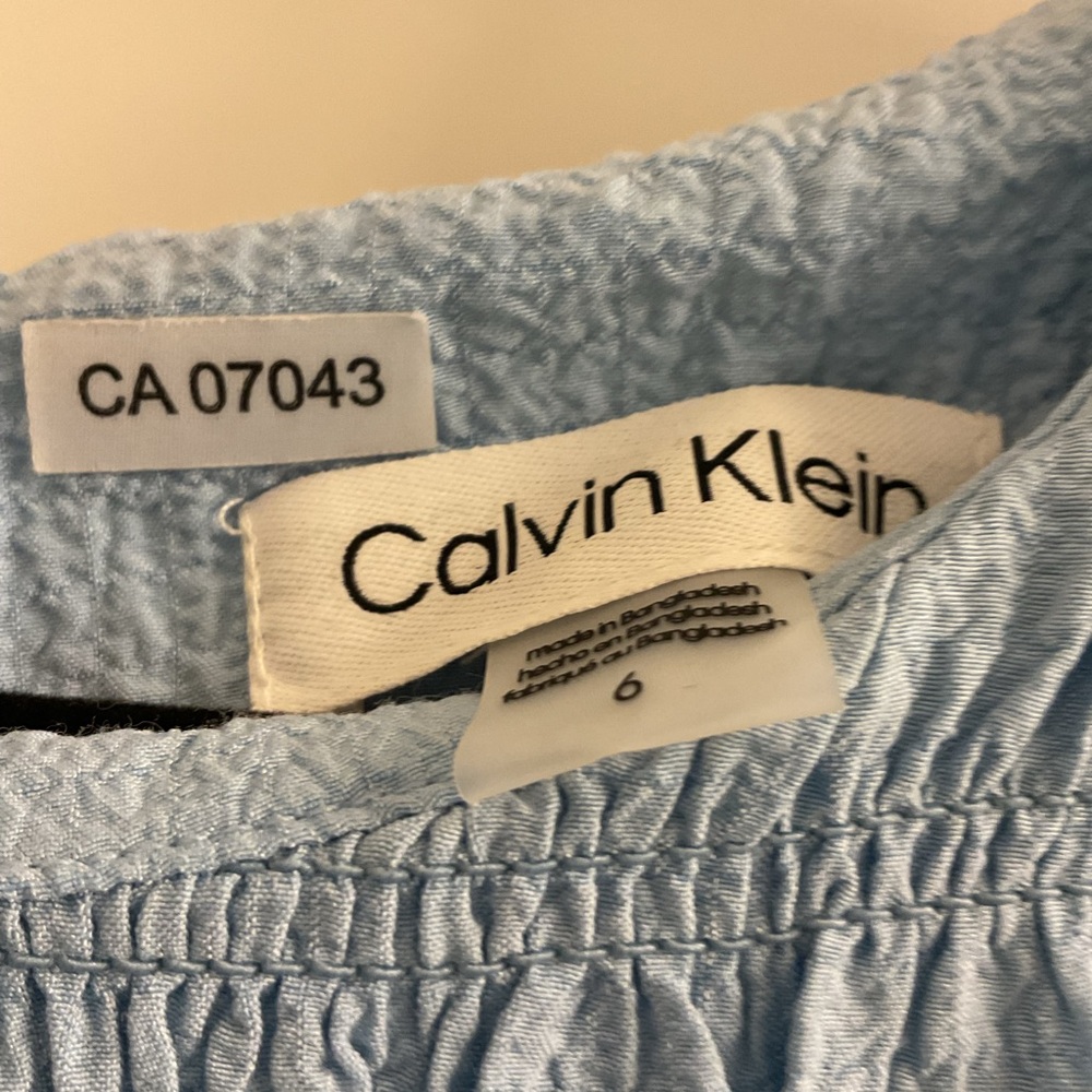 NEW Calvin Klein Blue Smocked & Tiered Sleeveless Dress. - Picture 2 of 14
